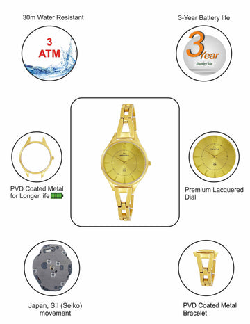 Maxima GOLD Women Gold Dial Analogue Watch - 63820BMLY